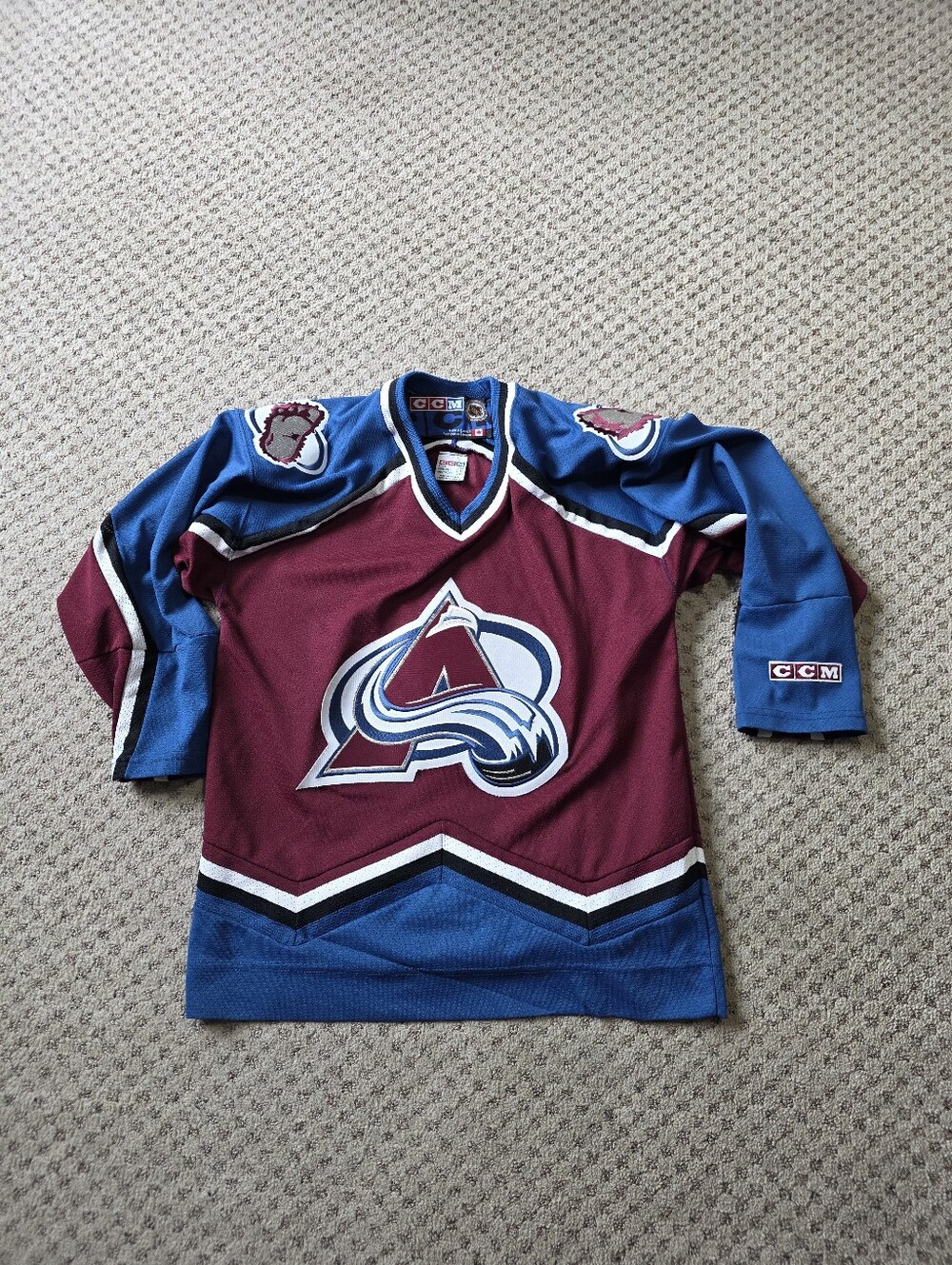 Vintage CCM Colorado Avalanche Youth Jersey - Burgundy and Blue